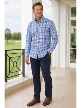 Jack Nicklaus Long Sleeve Button Down Casual stylish elegant Shirt Men  XL Blue